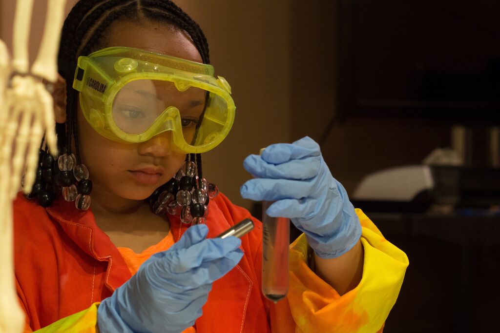 little girl with goggles