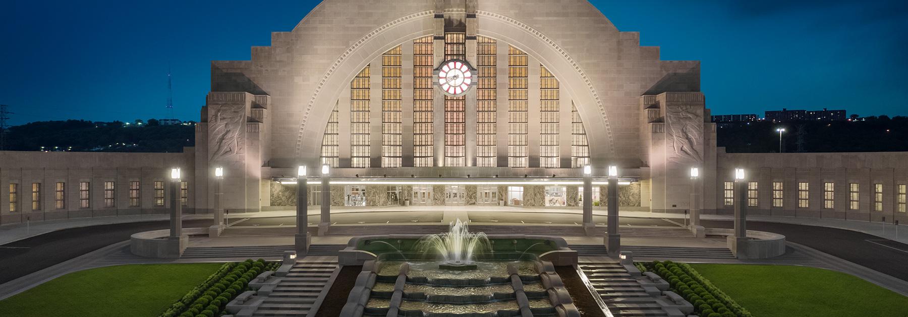 image of union terminal exterior at dark