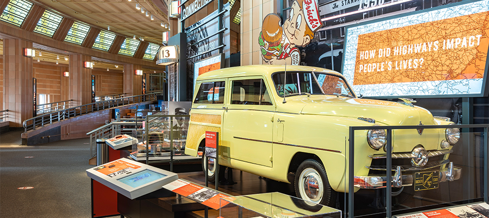 image of the transportation gallery inside of the Cincinnati History Museum